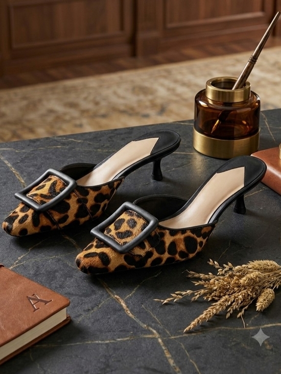 ANTONIO MELANI Shoes - Antonio Melani Kendra Leopard Print Haircalf Buckle Ornament Dress Mules Size 6